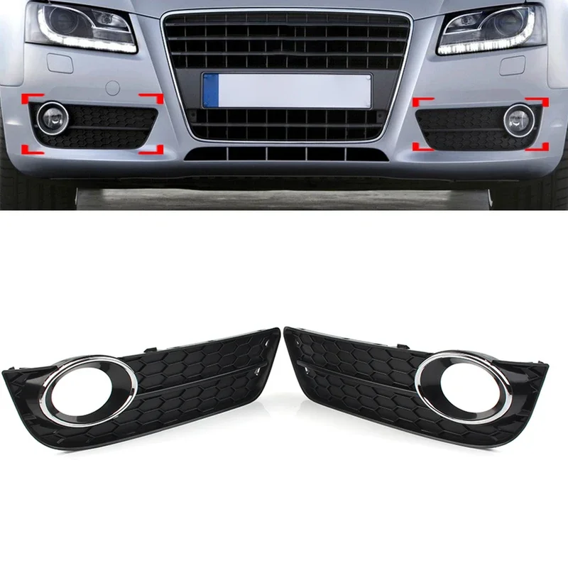 

Left/Right 1Pcs Black Car Front Bumper Fog Light Grille Cover With Chrome Ring For Audi A5 2008 2009 2010 2011