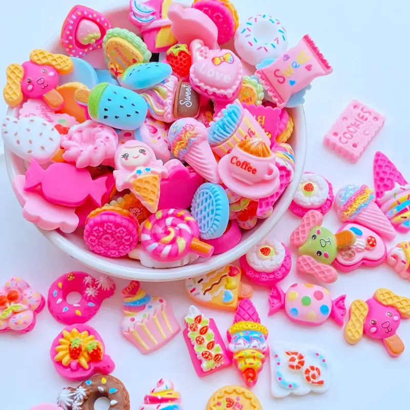 20Pcs New Cute Mini Mixed Candy, Cake, Ice Cream Flat Back Resin Cabochons Scrapbooking DIY Jewelry Craft Decoration Accessorie