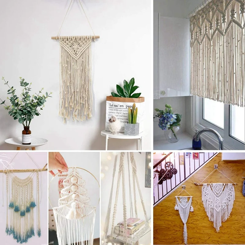 Macrame Rope Kit With Natural Cotton Macrame Cord,Metal Floral Hoops,Wooden Beads,Macrame Wall Hanging Kit For Beginners