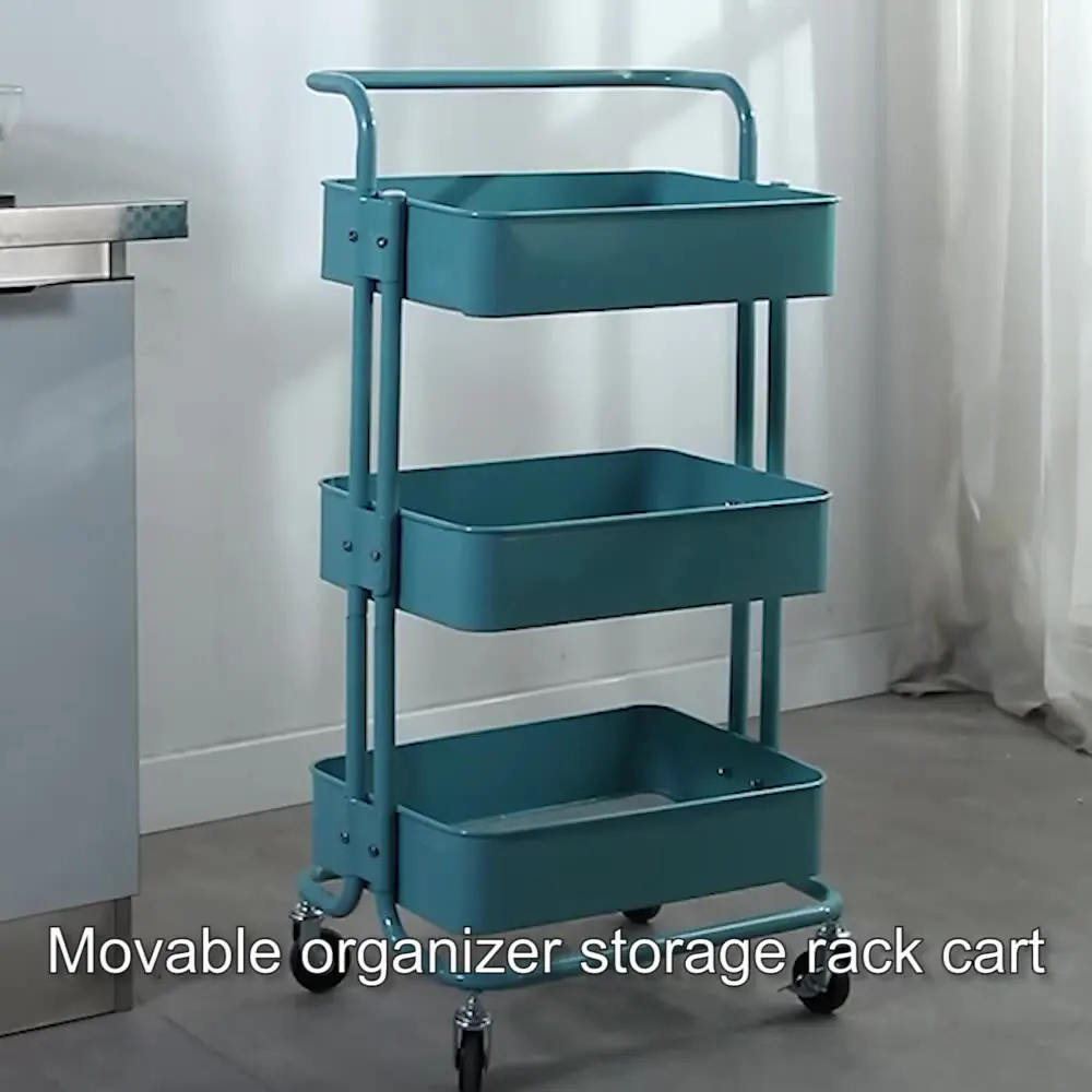 3 Tier Metal Rolling Storage Rack Organizer Bathroom Trolley Mesh Home Organizer Kitchen Utility Cart