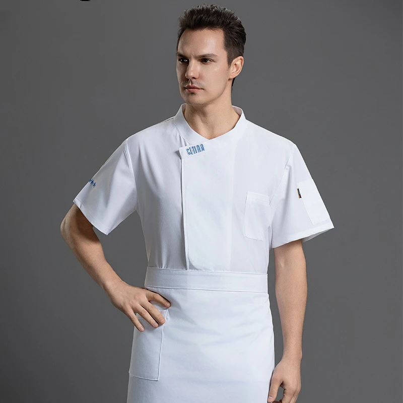 Summer Breathable Short Sleeve Chef Uniform Work Uniform Embroidery Name Print Logo Shirt Catering Jacket Kitchen Clothes
