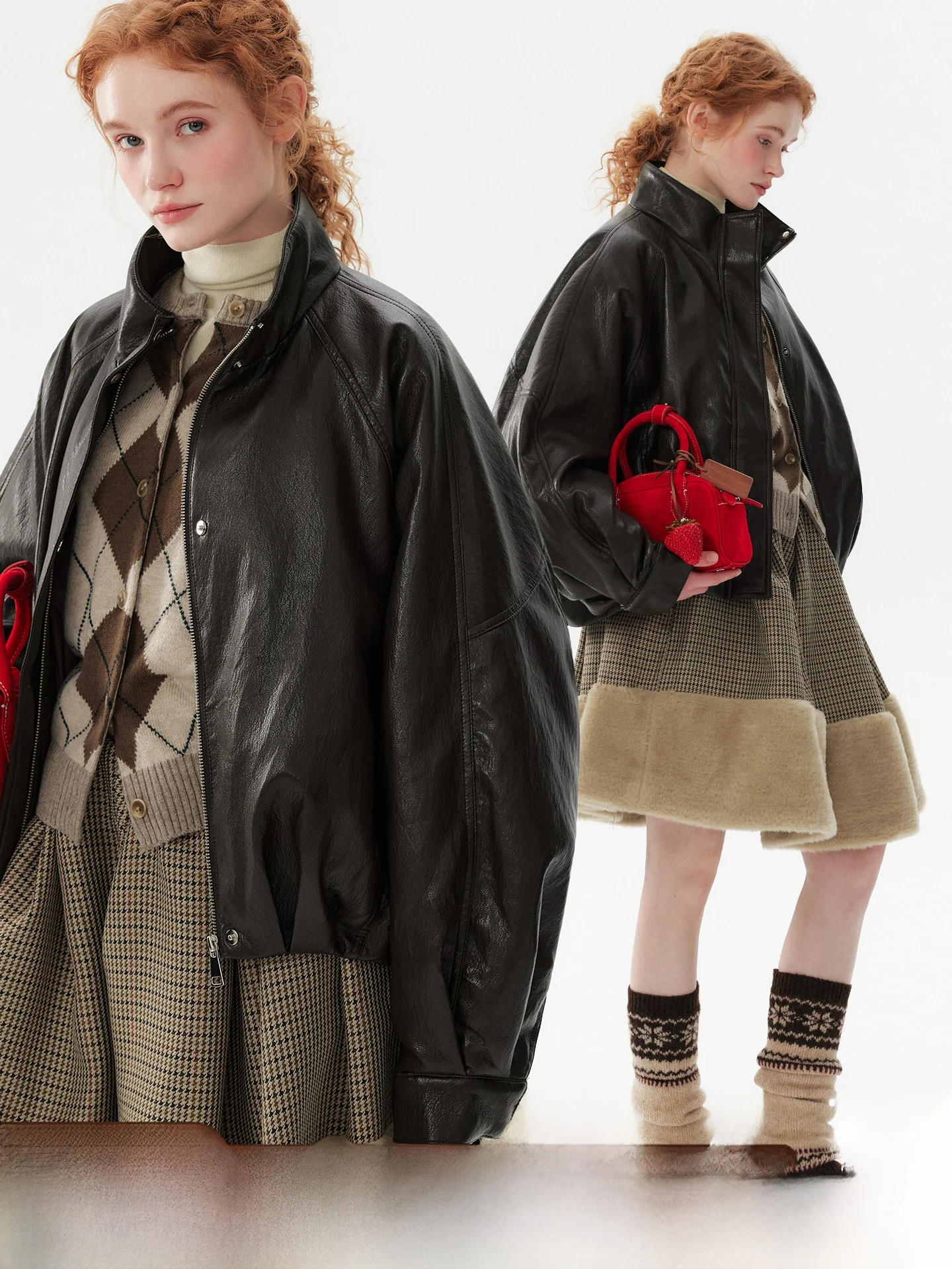 

plus Size Metal Wire PU Jaet Goose down Wrap Sle Lambsleg Sve Leather Coat Warmth Daily Use Youth Thi Long Sve
