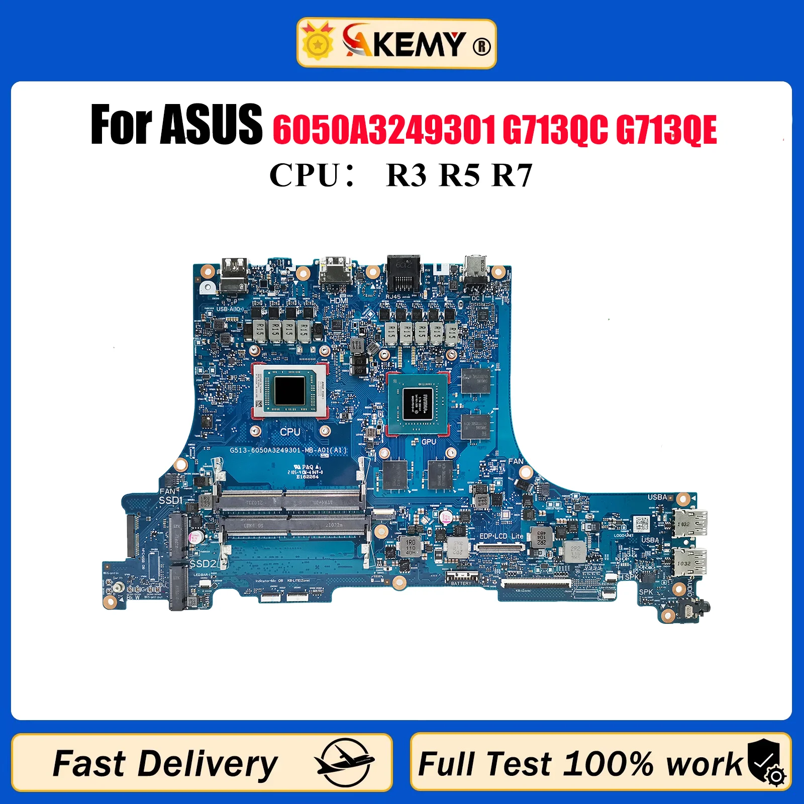 

6050A3249301 Laptop Motherboard For ASUS ROG Strix G15 G713Q G713QC G713QE Notebook Mainboard W/ R3 R5 R7 CPU tests OK fast ship