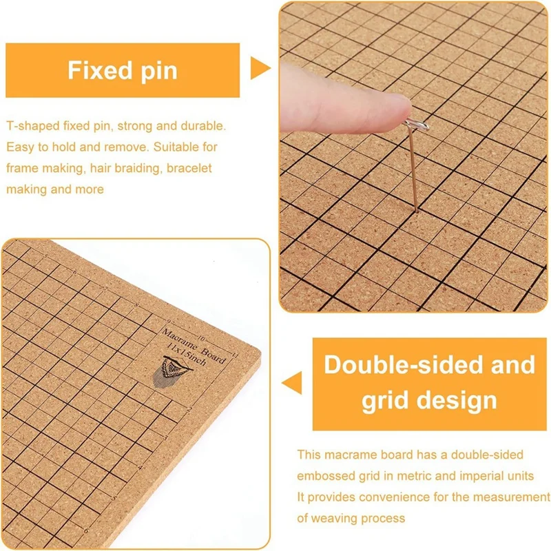 2Pcs Macrame Board And Pins, 8X8inch 12X16inch Macrame Board With Grids, With 100 T Pins For Braiding Bracelet Project Durable