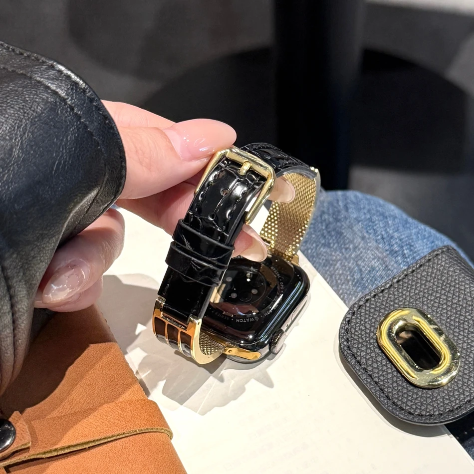 

Браслет из натуральной кожи с эпоксидным покрытием для Apple Watch, ремешок для iWatch S11/10/9/8/7/6/Ultra, 49/46/45/44/42/41/40/38 мм