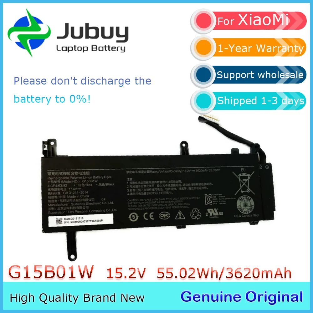 G15B01W 15.2V 55.02Wh Original Laptop Battery for Xiaomi Gaming 15.6'' 7300HQ 1050Ti 1060 171502-AK  TM1705 TM1801