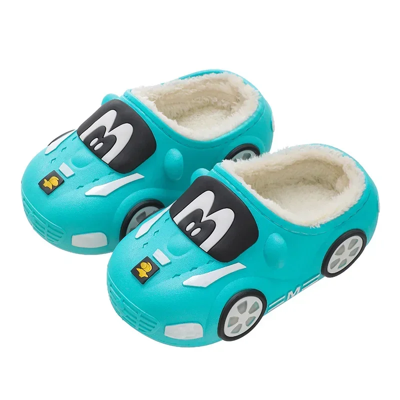 Zapatillas de interior para niños, zapatos cálidos de invierno para niños, mamá, papá, zapatilla de suelo para el hogar, calzado antideslizante de algodón de estilo de dibujos animados para niños y niñas