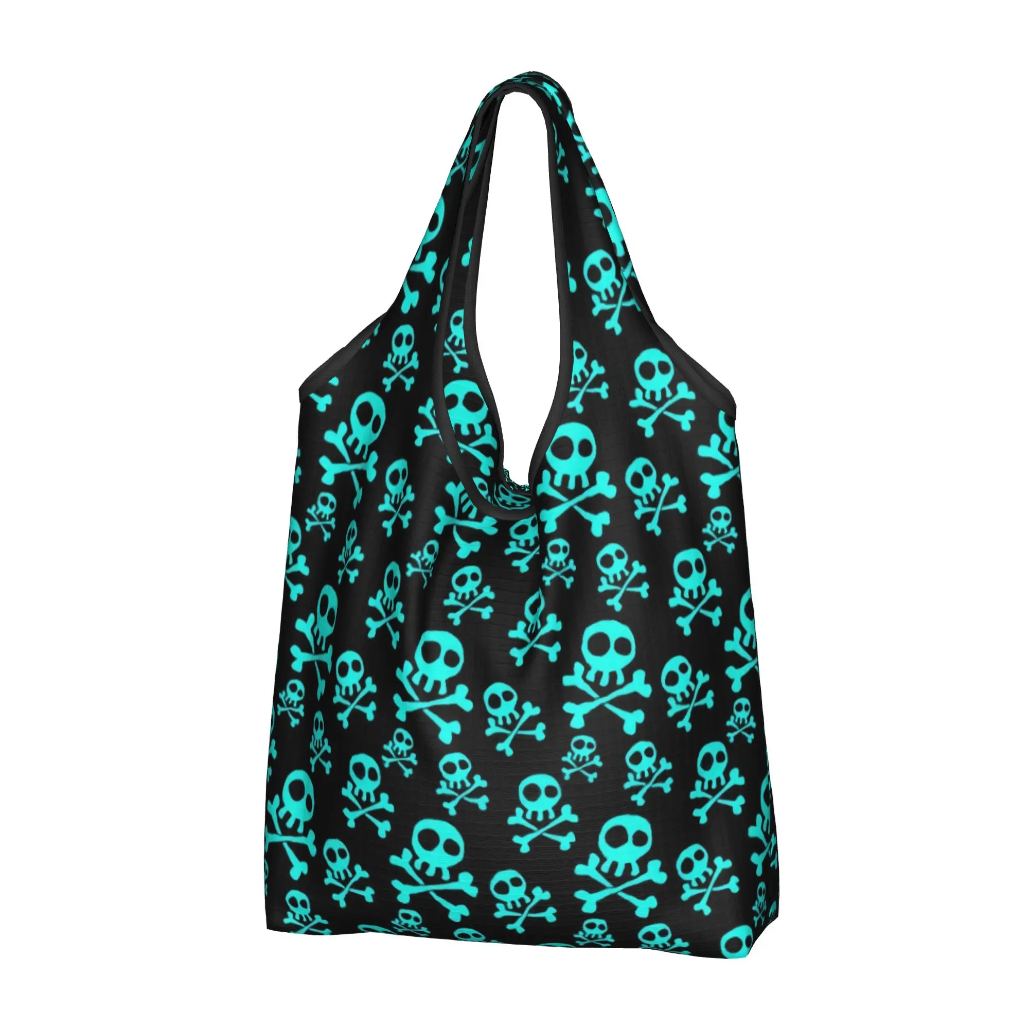 Skull Horror Skeleton  Grocery Tote Shopping Bags Women Funny Checkered  Shopper Shoulder Bags Big Capacity Handbags