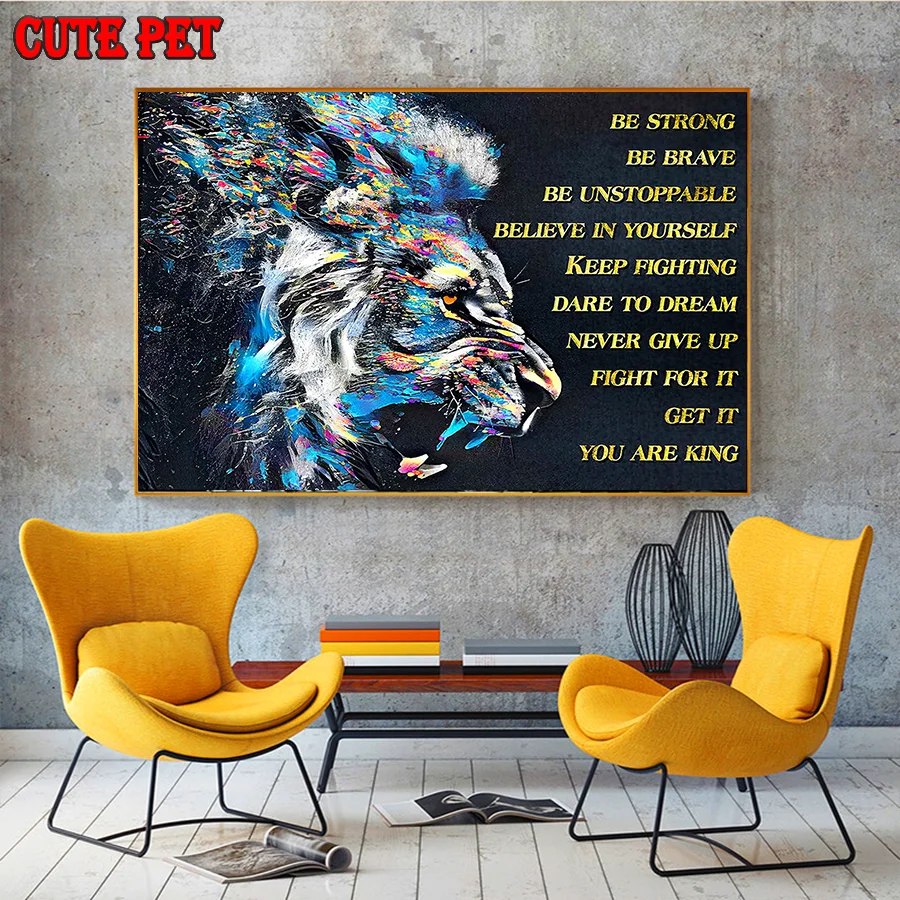 Diy square round drill lion animal diamond Painting 5d art cross stitch diamond embroidery rhinestones Inspirational text Gift