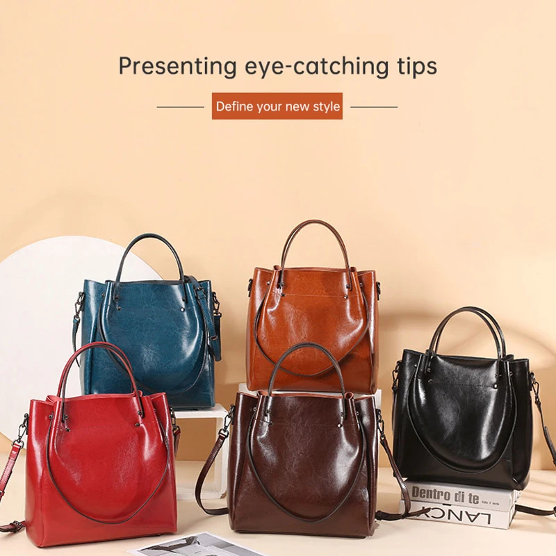 New leather women\'s bag, large capacity TOTE, fashionable and versatile, single shoulder crossbody handbag, large bag