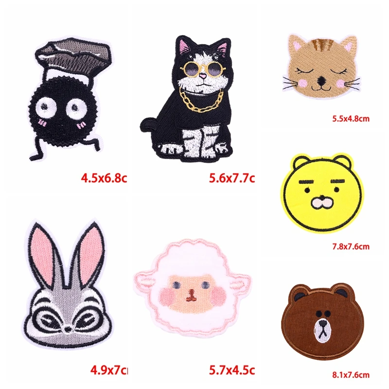 10Pcs Cartoon Cat Patch Rabbit Embroidered Patches Iron On Patches For Kids Clothes Applique Animal Patch  For Clothing Sew DIY