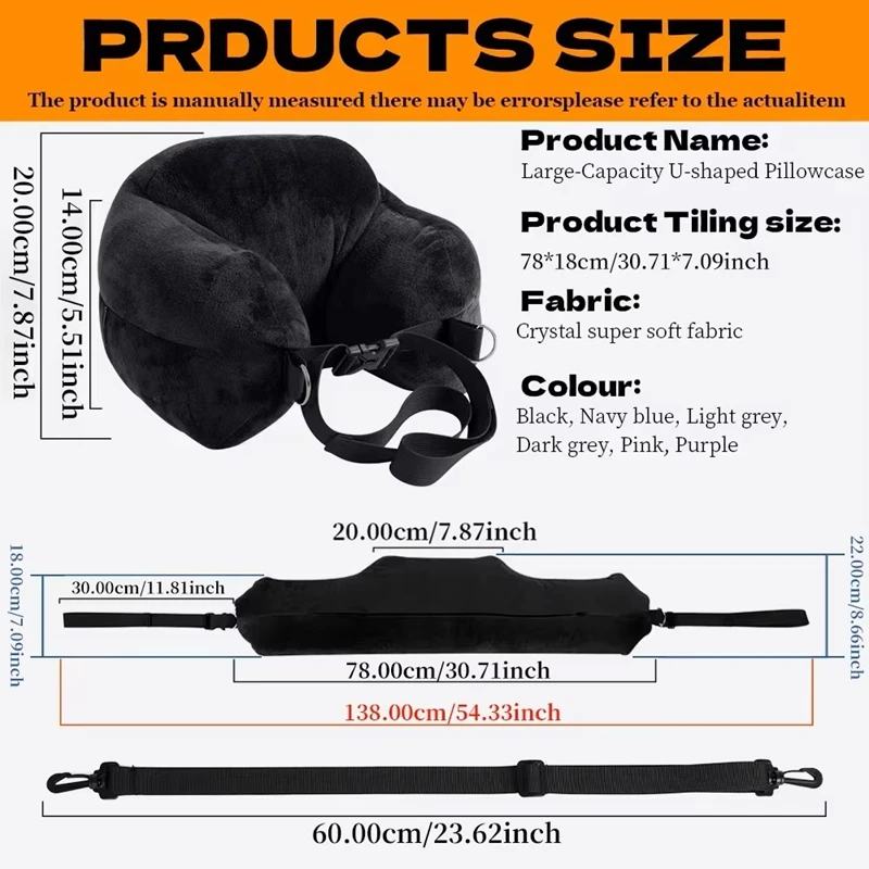 Comfortable Travel Pillow Adjustable U-shaped Neck Pillow Washable Multi-functional Fillable Portable Pillow Case For Airplane