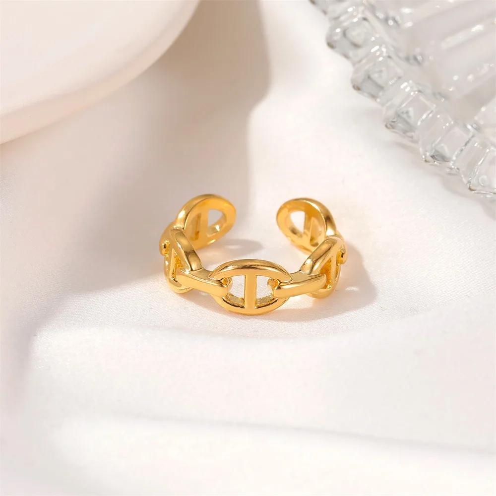 Adjustable Opening Hollow Pig Nose Ring INS Fashionable Design Chain Ring Minimalist Jewelry