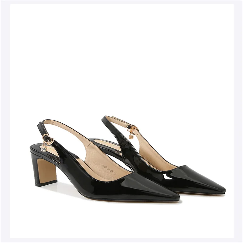 Escarpins pointus en cuir verni noir pour femmes, talons aiguilles,bande élastique, chaussures de soirée, talons découpés, 7.5cm