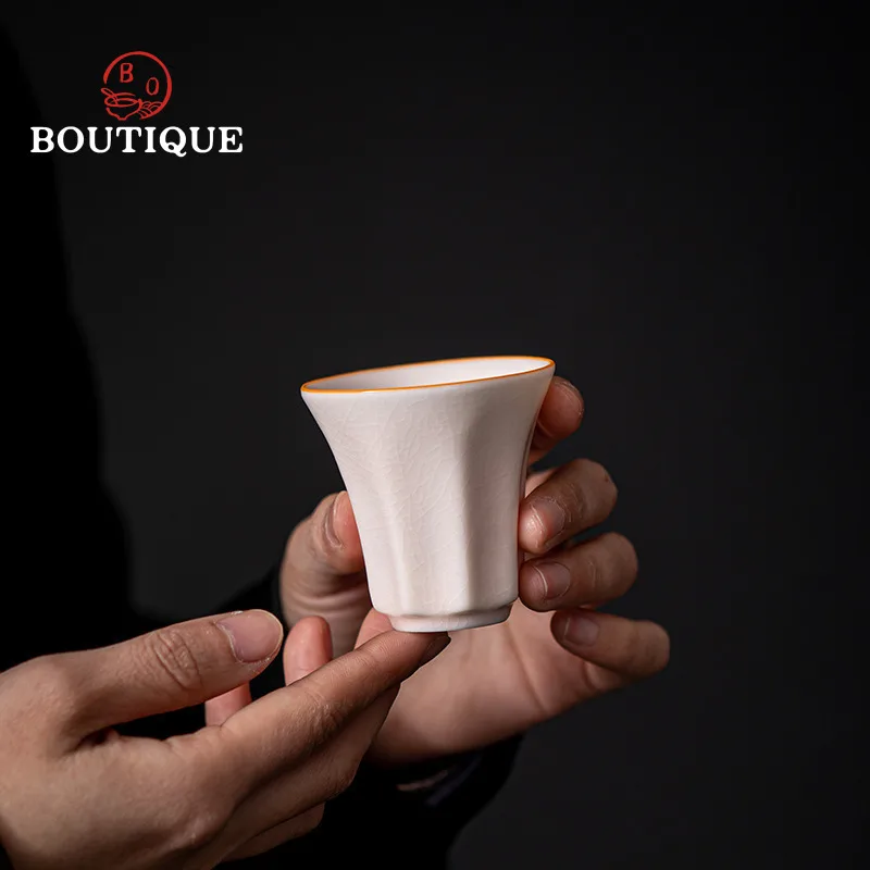 Jade Ru Kiln Ceramic Tea Cup Open Texture Tea Cups Can Be Raised Porcelain Tea Bowl Jingde Town Tea Cup Teacups Chinese Unusual
