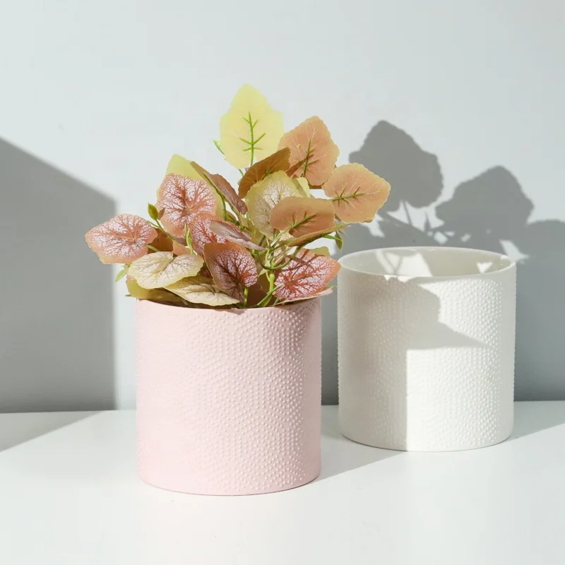 

YBH Unique Home Decor Cute Plant Pot Ceramic Clay Cylinder Flower Pots Natural Plants Succulent Planters Pots