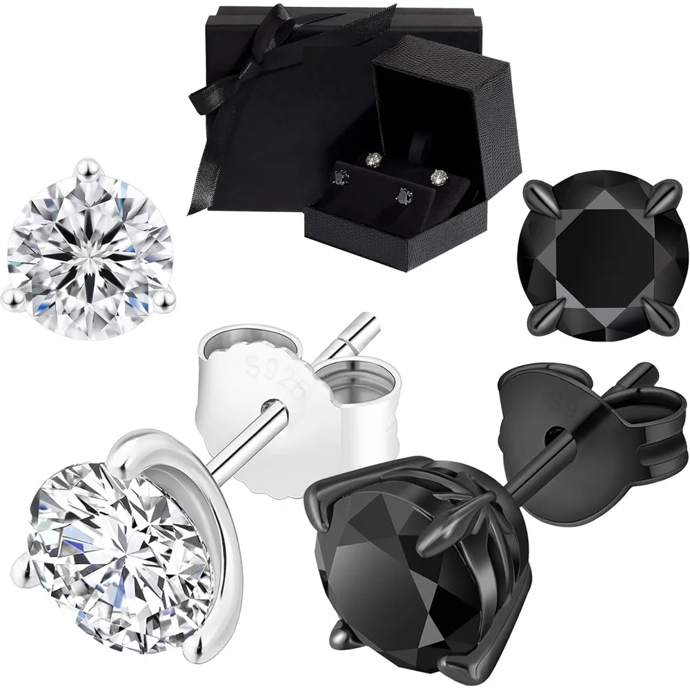 

Moissanite earrings, 14K Black and White Gold plated 925 sterling silver, D Color VVS1 Clarity, 2 pairs in a Signature set, Luxu