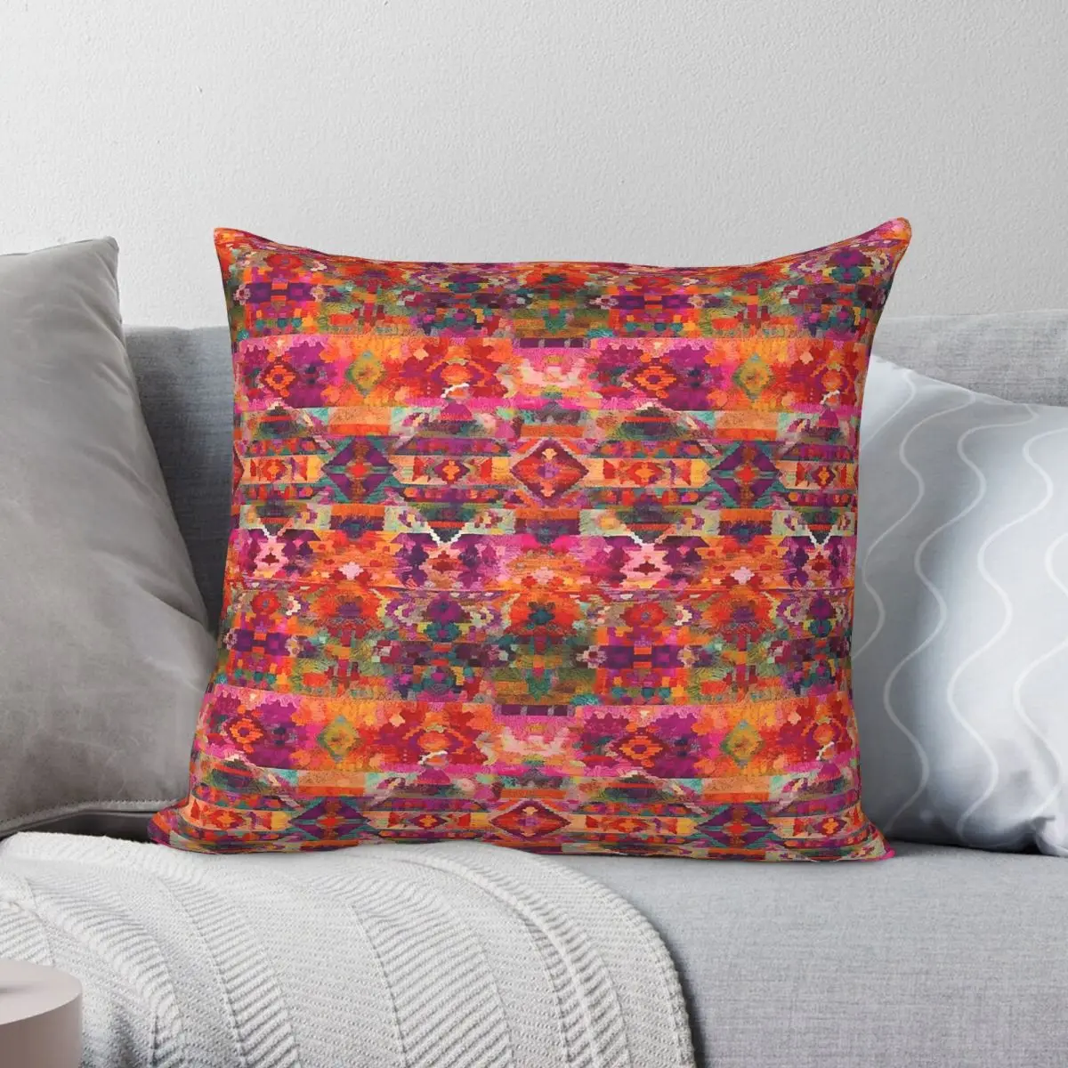 Bright Boho Geometric Square Pillowcase Polyester Linen Velvet Creative Zip Decor Pillow Case Room Cushion Cover