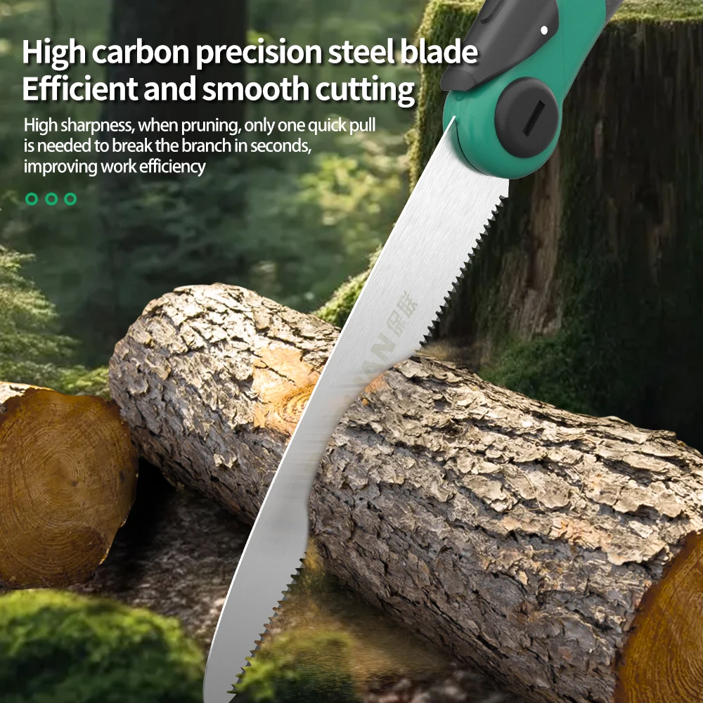 منشار يدوي عالي التحمل قابل للطي آلية قفل بزر واحد، شفرة فولاذية مقاومة للصدأ للتخييم والنجارة والبستنة #3