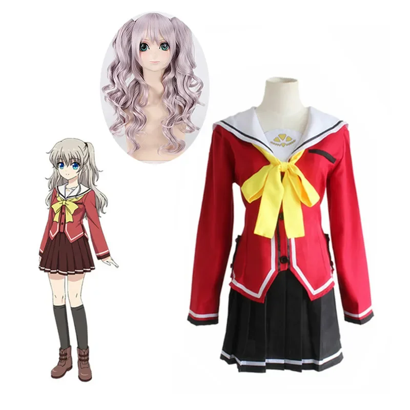 

4PCS Anime Charlotte Tomori Nao / Yusa Nishimori School Uniform Cosplay Costumes Full Set Sailor Suit Top Skirt Bow Tie