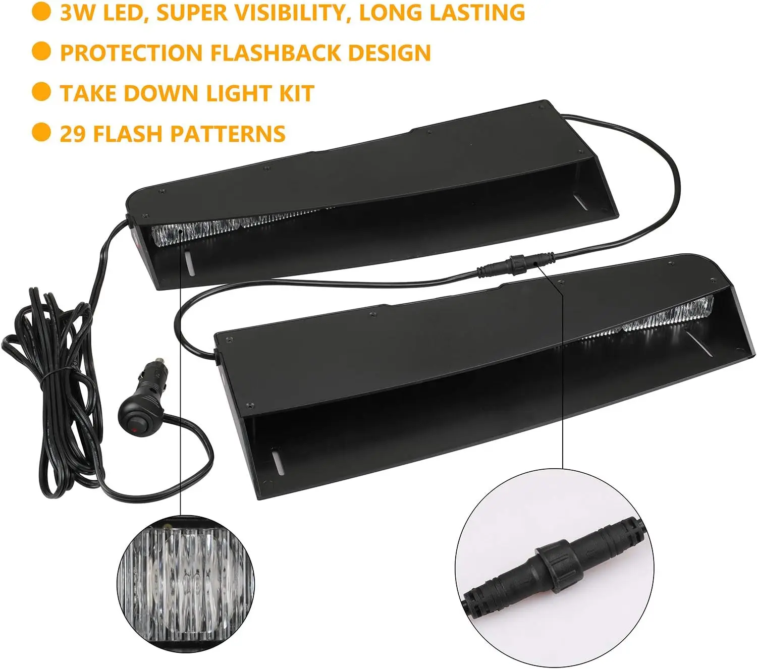 New Emergency Hazard Warning Strobe Light Bar Kit 2-15 LED Visor Lights Interior Upper Windshield Blue Split Mount