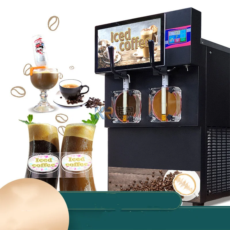 American Double Pan Fry Ice Cream Machine Soft Ice Coffee Snow Rain Maker 2 Tank Slush Machine