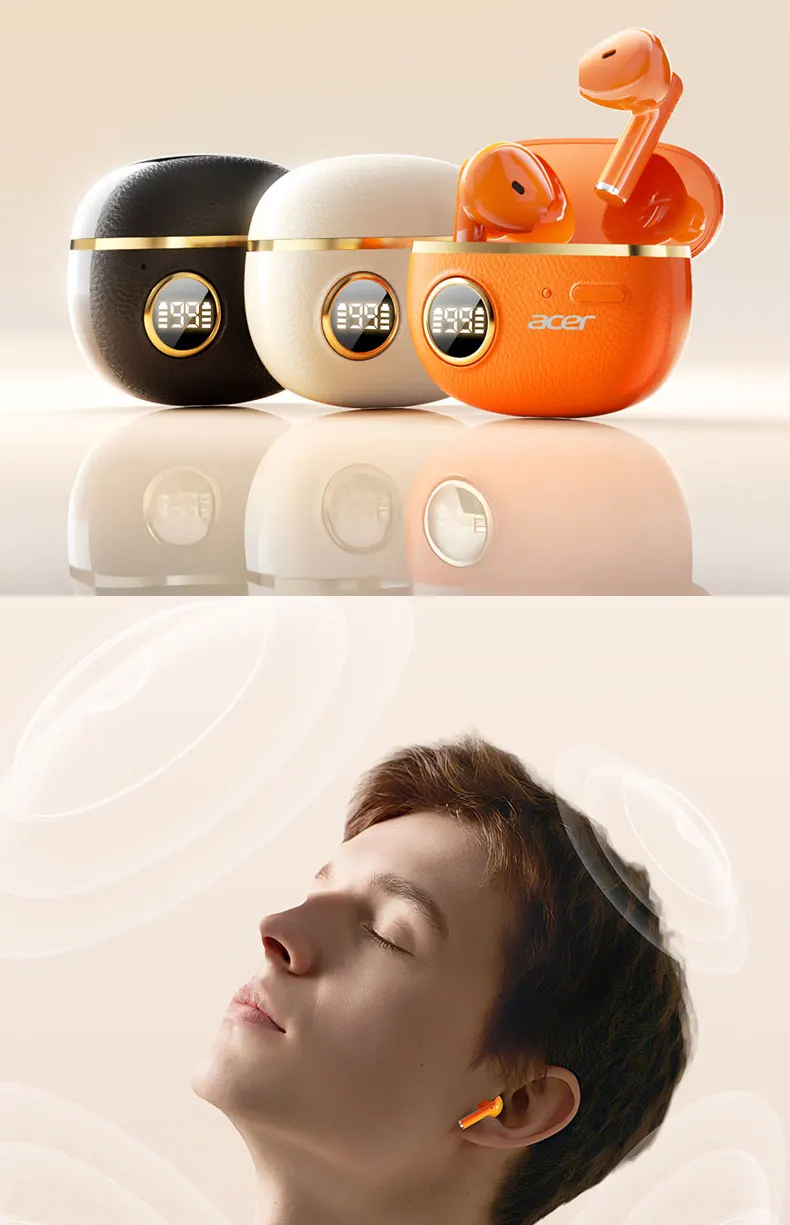 Acer Genuine Wireless Bluetooth Earphones, Semi-In-Ear Type, Latest 6.0 Chip with Stable Transmission, Coil Speaker for Directional Sound Transmission, High-Resolution Audio for Clear Calls
