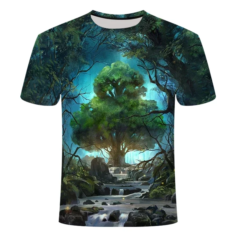 

Beautiful Nature Pattern T-shirt Summer 3D Sunset Glow Casual Men's and Children's Personalized Print Breathable Lightweight Top