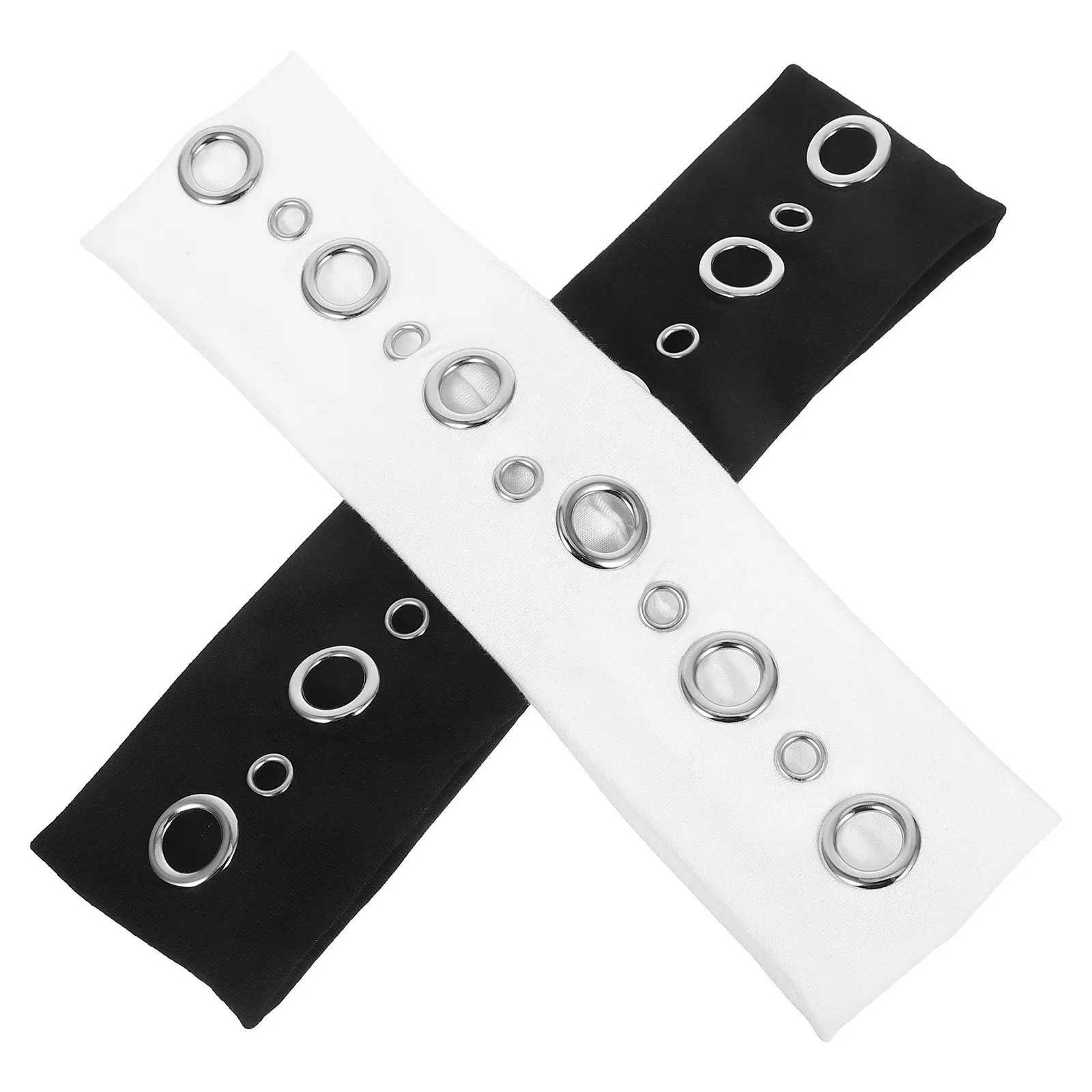 

2Pcs Punk Hollow Out Eyelets Elastic Headband Wide Retro Stretchy Headbands Fashion Rocker Hair Accessories Wide Headband