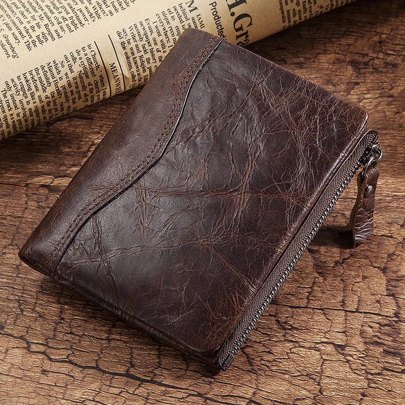 HUMERPAUL Short Wallet for Men Genuine Leather RFID Wallets with Card Holder Bifold Zip Coin Pocket Billetera Hombre Small