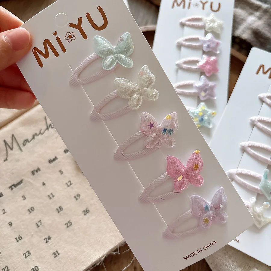 

Girls Hair Clips Kids Barrettes 5PC Spring Butterfly Crown Macaron Pastel Baby Girls Lace BB Clips Cute Hair Accessories