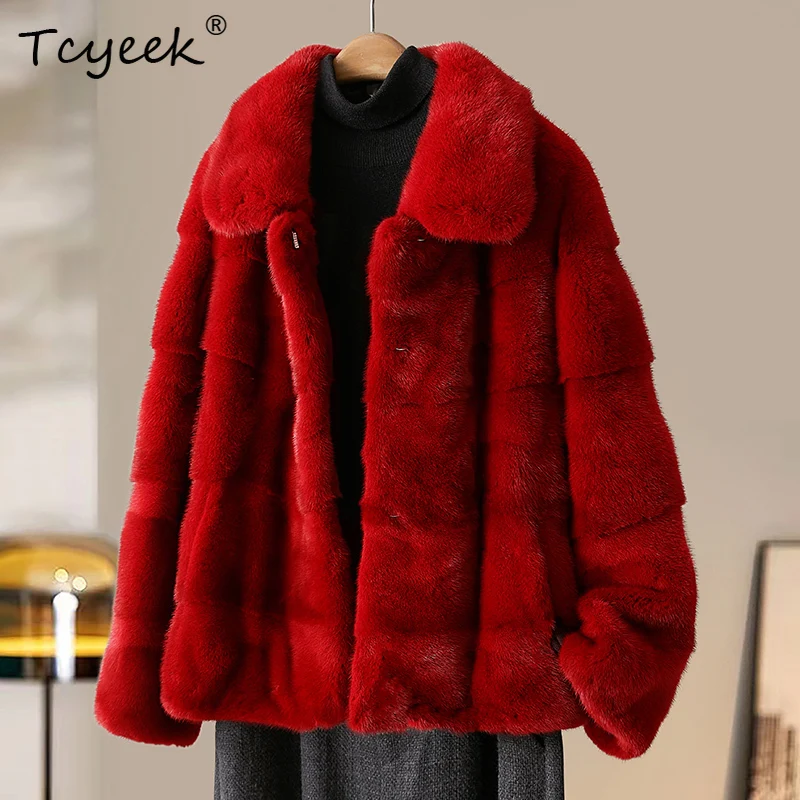 

Tcyeek Luxury Natural Fur Coat Women Winter Clothes Real Fur Jacket 2025 Warm Whole Mink Womens Coat New in Coats Fourrure Femme