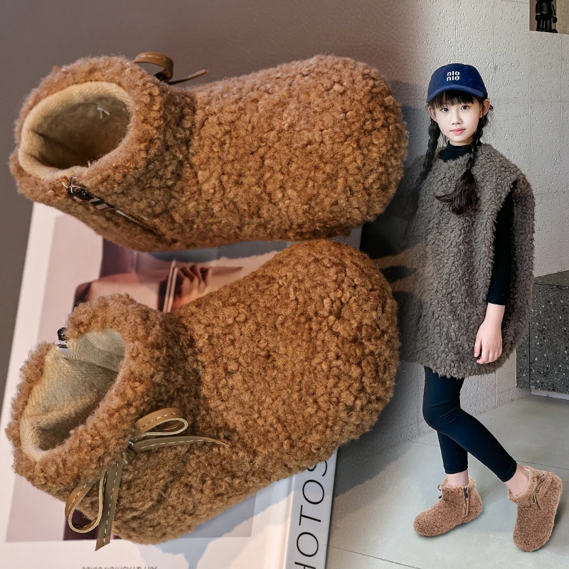 النسخة الكورية للفتيات من أحذية فرو الخروف مع أحذية قطنية دافئة قطيفة للثلج، منتج شتوي جديد للفتيات الصغيرات، أحذية قصيرة بنعل ناعم #3
