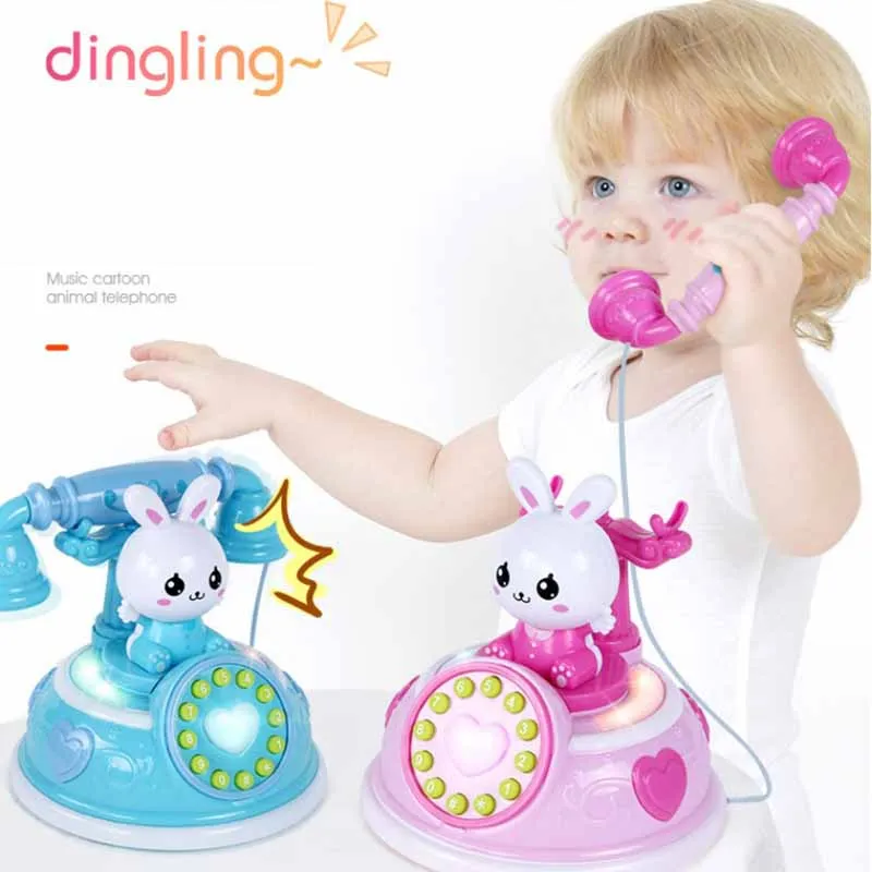 Kids Retro Cartoon Rabbit Duck Electric Early Childhood Storyteller Toy Simulation Telephone Play House Toys With Lights Music