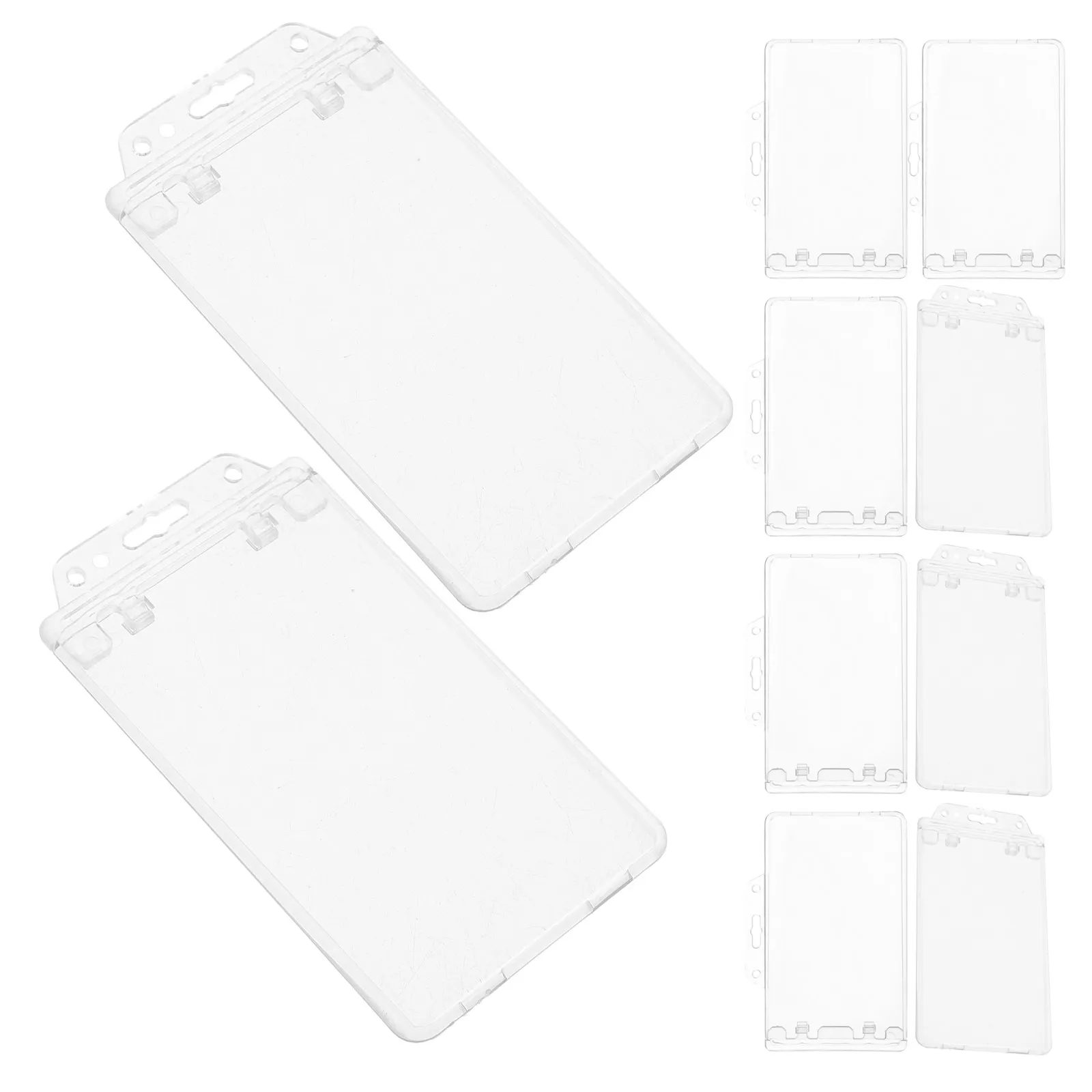 10Pcs Horizontal Hard Plastic Badge Sleeves Locking Clear Id Card Holder Heavy Duty School Office Secure Travel Permanent