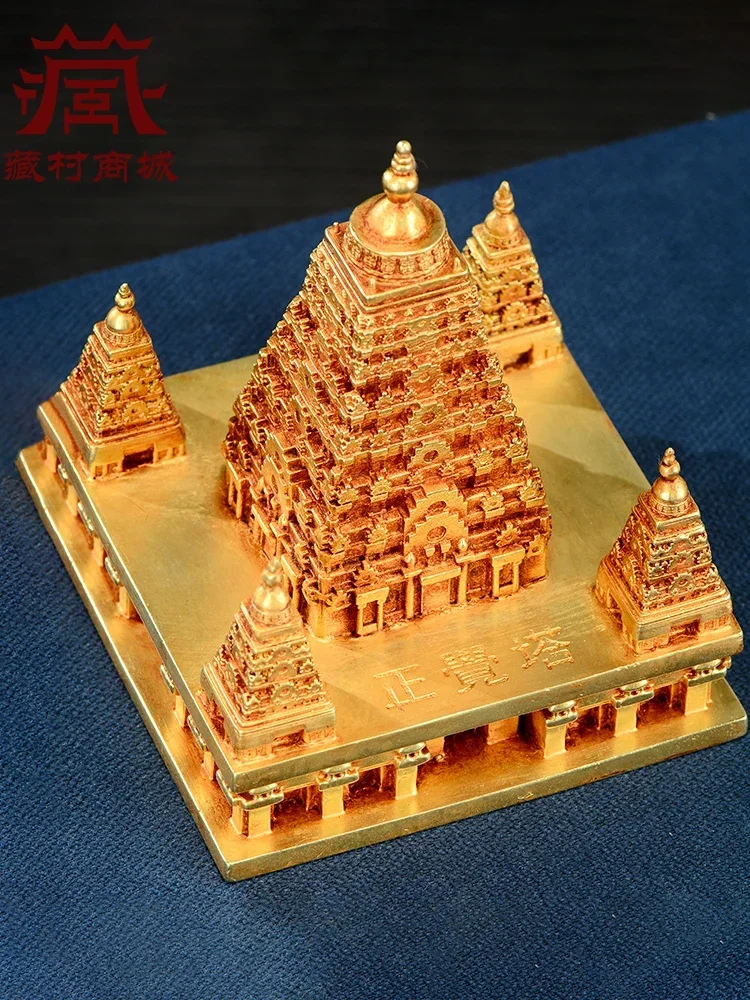 Copper gilding carving Bodhijaya Righteousness Pagoda Stupa sarira dagoba Maha Bodhgaya Zhengjue Tower sculpture 21cm,12cm