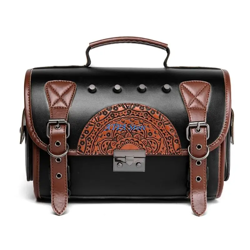 U13C Retro Punk Motorcycle Saddlebag Water Resistant PU Leather Large Capacity Storage For Outdoor Riding