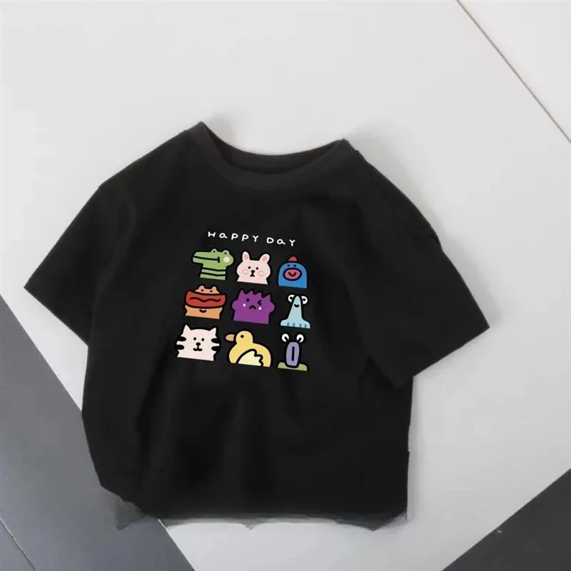 Kids Summer Short Sleeve Top Clothes Boys Girls Casual Loose Round Neck T-Shirt Toddler New Simple All-Match Bottoming T-Shirts