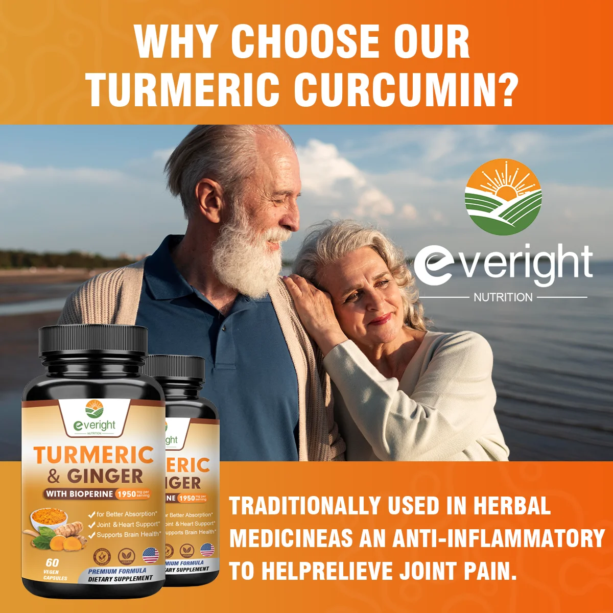 Turmeric Curcumin with BioPerine & Ginger for Bone, Muscle Function, Calcium Absorption, Immune Support, Herbal Extract Suppleme