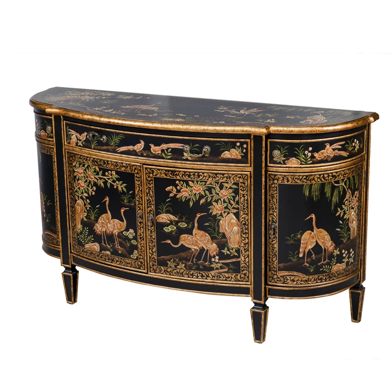 

Traditional hand painted console table retro design indoor cabinet with drawers for living room hotel office antique sideboard