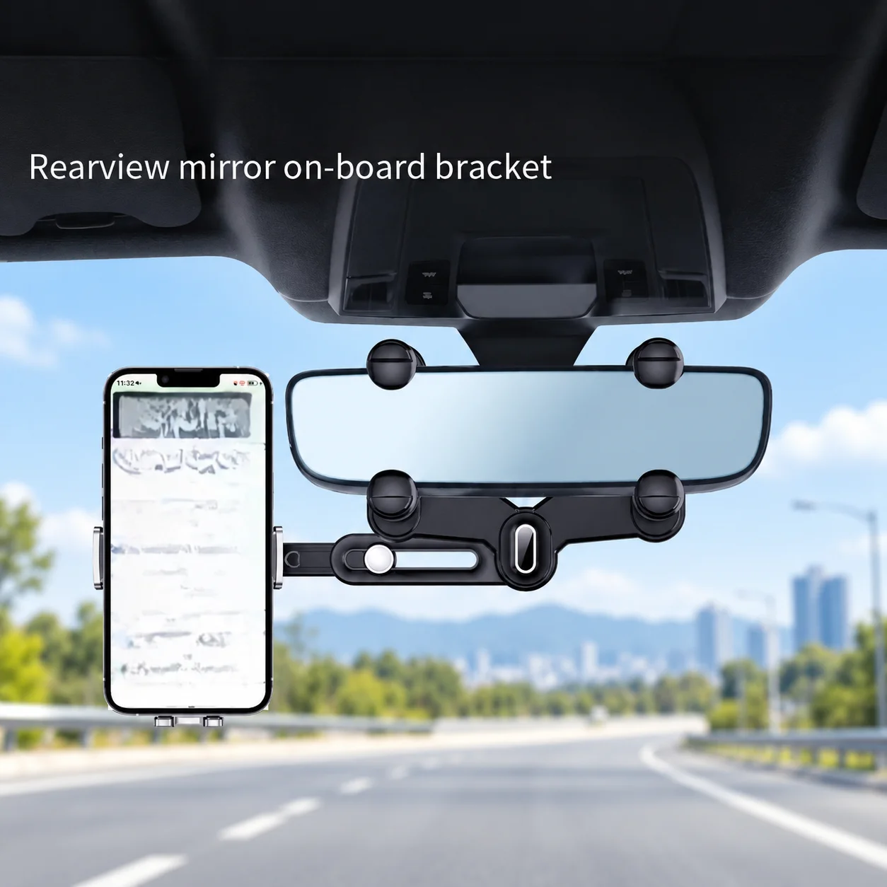 Lcars Car Rearview Mirror Phone Holder, Vehicle-Mounted Navigation Bracket, Universal Phone Mount for Cars and Trucks, Video Recording Support Bracket