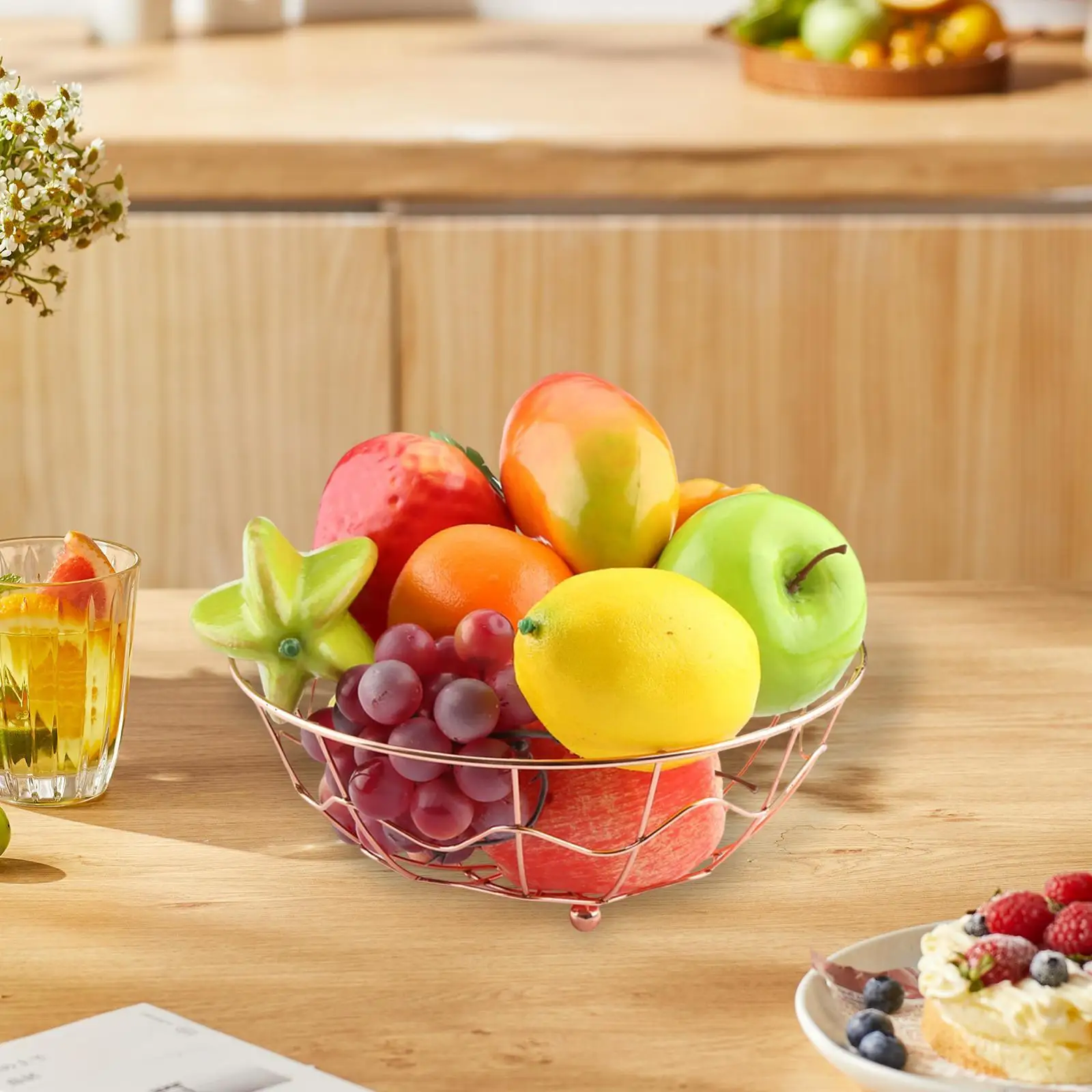 Fruit Basket Bowl Display Bread Kitchen Bathroom Dining Table Wire Storage Stand for Candy Buffet Server Cupcake Restaurant