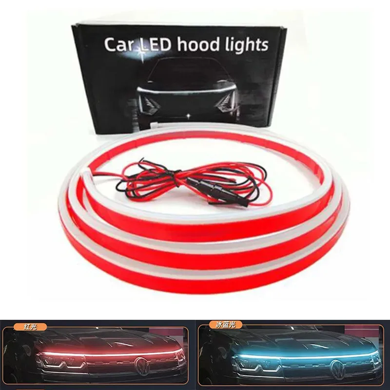 1pc Flexible LED Middle grille light Car Engine Hood Guide Decorative Light Bar Dynamic DRL LED Strip Daytime Running Light