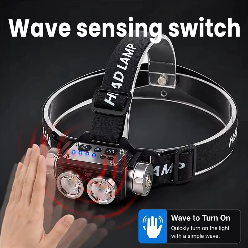 6 Modes Motion Sensor Rechargeable Headlight Waterproof Aluminium Flashlight Fishing Light Front Head Lamps Led Camping Headlamp