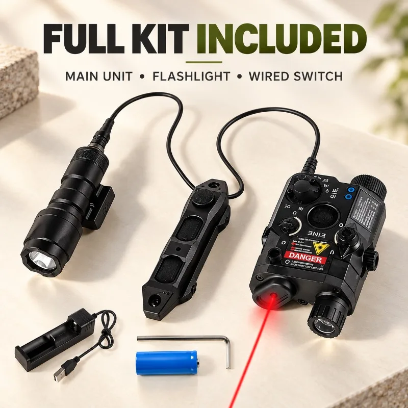 Versatile PEQ15 Shape Alloy Hobby Ornament Accessory, Tunable Red‑Green Beam, Strobe Flashlight & Triple‑Mode Wired Control
