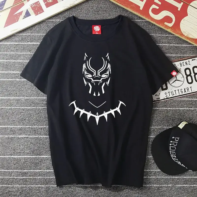 Summer Cotton Crew Neck Boys and Girls Short Sleeve T-Shirt Men's Avengers Black Panther Marvel Heroes Clothes Teen Student Tide