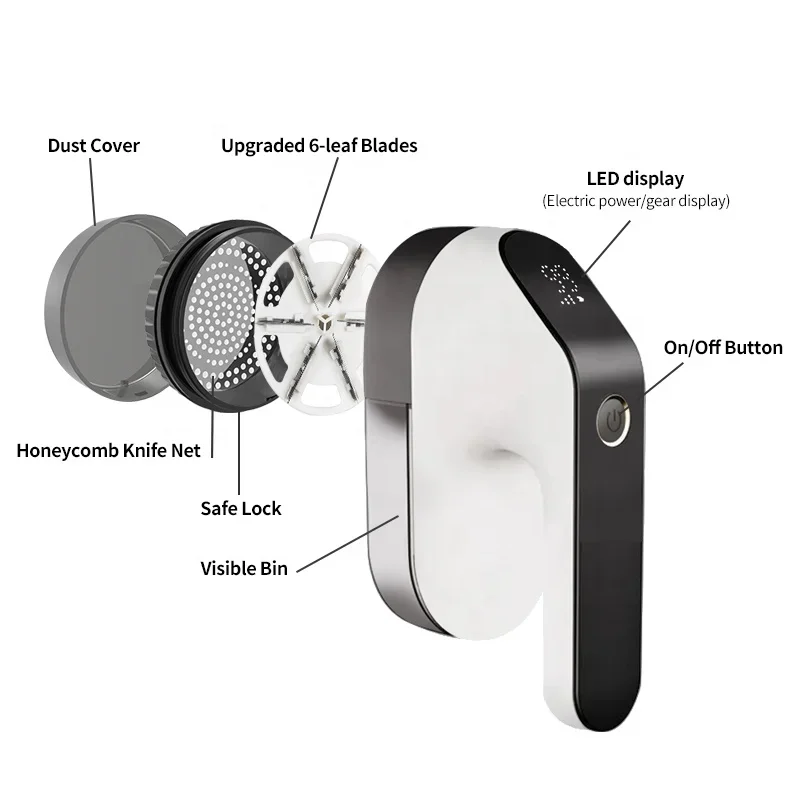 -LED Display Fabric Shaver Portable Electric Mini Clothes Fabric Lint Remover 6 Blade