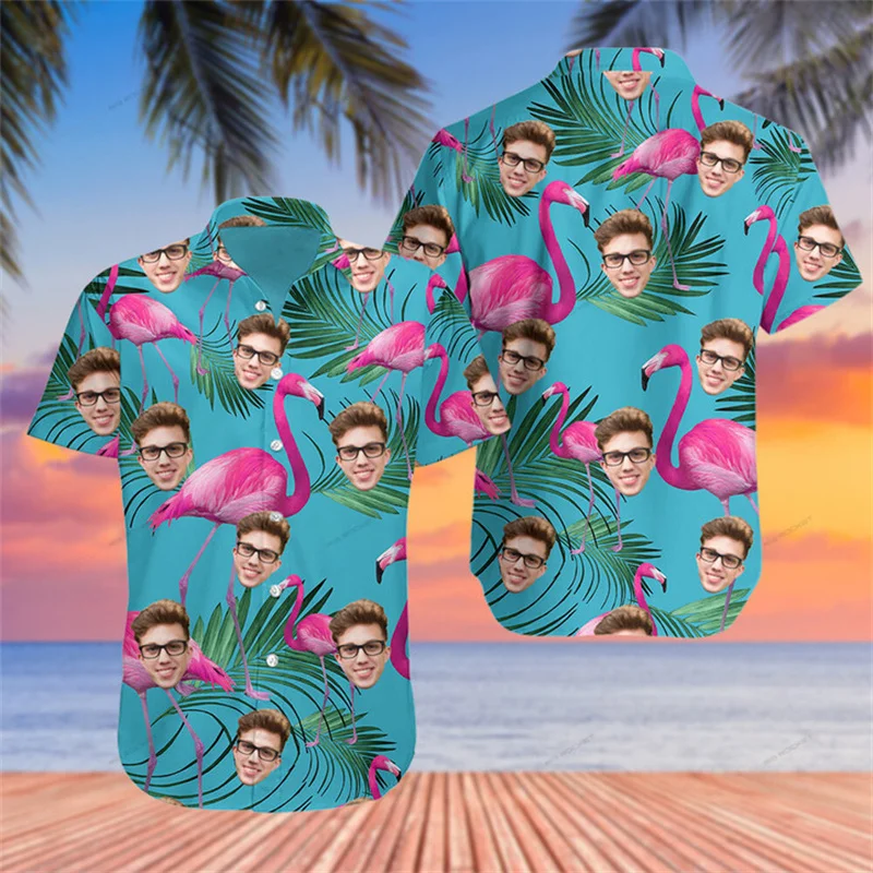 

Summer Fashion Funny Custom Photo Tropical Plant Print Hawaiian Shirts Men's Clothing Short Sleeve Button DIY Hip Hop Blouse