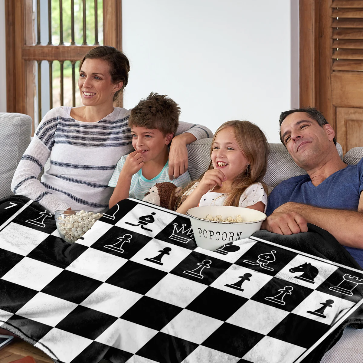 Chess Board Flannel Fleece Throw Blanket Grid Checkered Pattern Warm Lightweight Bed Couch Blanket Black and White