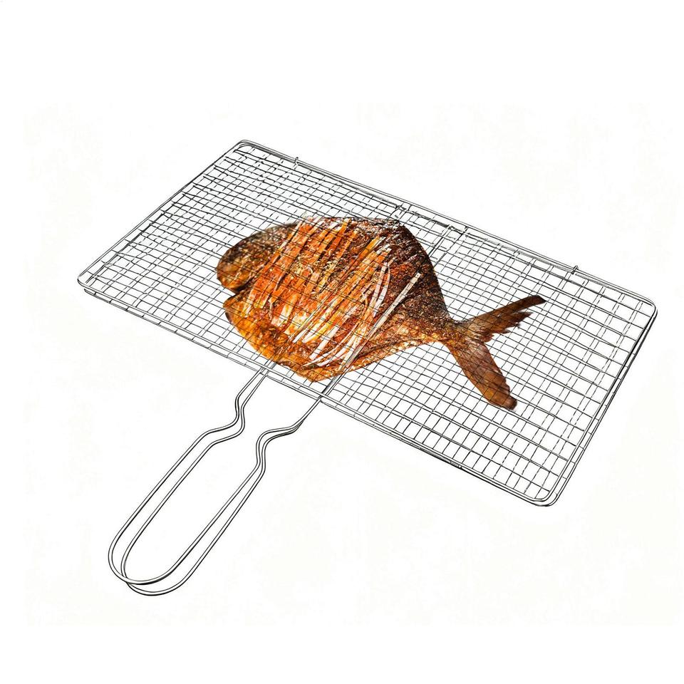  Barbecue Grill Folding Vegetable Clip Foldable Rack Net With Handle Stainless Steel Fish Grilling For Home Cooking Kitchen party 